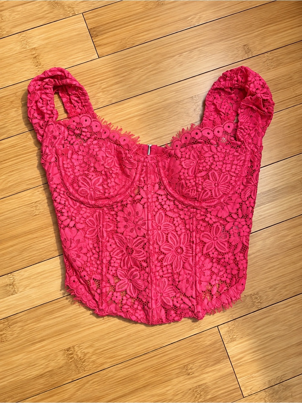 Lace Bustier Crop Top - Hot Pink